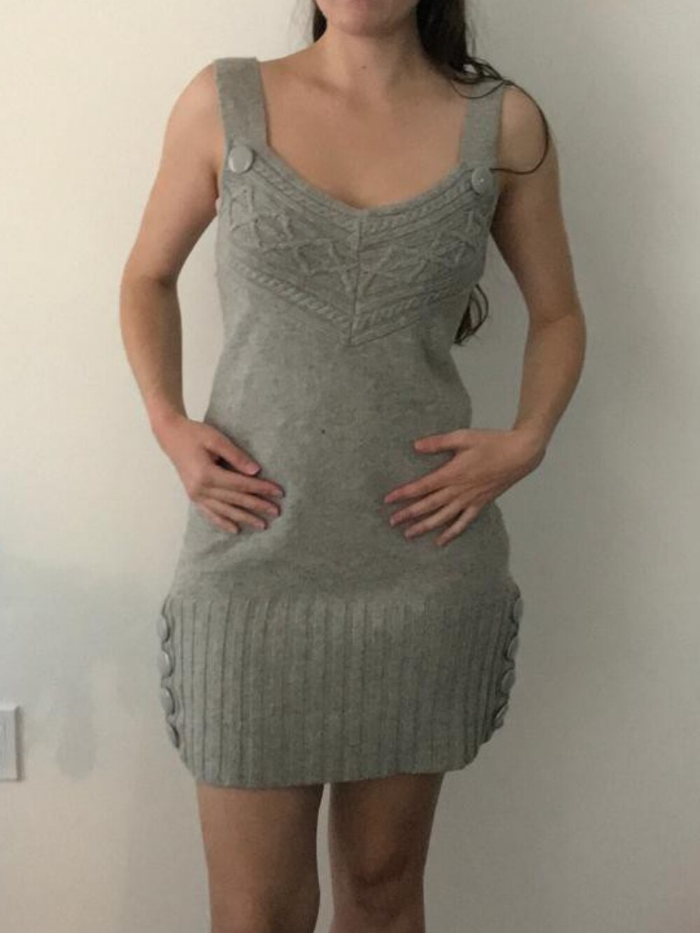 Older 100% Lambswool Pinafore Wool H&M Light Gray Knit Tank Slip Dress